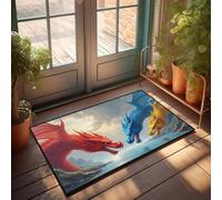 CDSS Divertente zerbino decorativo per bar con tre draghi: rosso, blu e giallo, per interni, ingresso e camera da letto (40 x 60 cm)