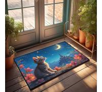 CDSS Grande zerbino per esterni con gatto che sogna sotto il cielo illuminato dalla luna, decorazione per esterni per portico anteriore, zerbino autunnale per esterni (65 x 90 cm)