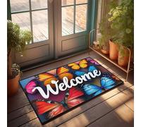 CDSS Welcome Home - Zerbino per porta d'ingresso, con scritta "Welcome To The World Of Colorful Butterflies Door", decorazione per ingresso e sala giochi (50 x 80 cm)