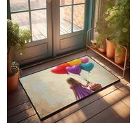 CDSS Zerbino autunnale per esterni con bambina con palloncini a forma di cuore e cestino, tappeto autunnale per esterni per porta d'ingresso, divertente decorazione per patio (50 x 80 cm)