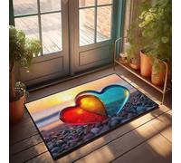 CDSS Zerbino con scritta "Welcome Mats Funny Hearts On The Beach At Sunset" (65 x 90 cm)