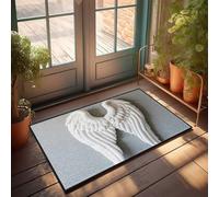 CDSS Zerbino di benvenuto personalizzato con ali d'angelo bianche decorazione su sfondo grigio, zerbino decorativo per la cucina Welcome-Ish (50 x 80 cm)