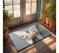CDSS Zerbino divertente con ali d'angelo con bouquet floreale, zerbino per interni per porta d'ingresso, tappetino estivo (50 x 80 cm)
