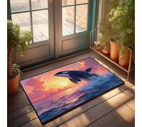 CDSS Zerbino estivo di benvenuto con balena assassina che salta al tramonto, zerbino decorativo per esterni (65 x 90 cm)