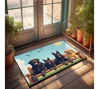 CDSS Zerbino per casa, quattro cani che si rilassano su una panchina sotto il sole, zerbino di benvenuto in aula decorazione per porta d'ingresso (40 x 60 cm)