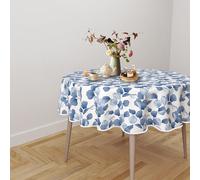 CDV Casa di Venere Tovaglia Antimacchia Impermeabile Rettangolare, Rotonda e Quadrata, Copritavolo Idrorepellente con Stampa Digitale per Cucina e Sala da Pranzo (Foglie Blu, 180 x 180 cm (Rotonda))