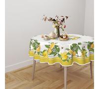 CDV Casa di Venere Tovaglia Antimacchia Impermeabile Rettangolare, Rotonda e Quadrata, Copritavolo Idrorepellente con Stampa Digitale per Cucina e Sala da Pranzo (Limone, 180 x 180 cm (Rotonda))