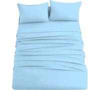 CDV Completo Lenzuola Matrimoniale in Microfibra da 4 Pezzi, 1 Lenzuolo con Angoli, 1 Lenzuolo Sopra e 2 Federe, Colore Tinta Unita (Azzuro, Matrimoniale)