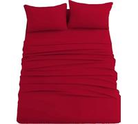 CDV Completo Lenzuola Matrimoniale in Microfibra da 4 Pezzi, 1 Lenzuolo con Angoli, 1 Lenzuolo Sopra e 2 Federe, Colore Tinta Unita (Rosso, Matrimoniale)