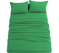CDV Completo Lenzuola Matrimoniale in Microfibra da 4 Pezzi, 1 Lenzuolo con Angoli, 1 Lenzuolo Sopra e 2 Federe, Colore Tinta Unita (Verde, Matrimoniale)