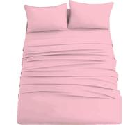 CDV Completo Lenzuola Matrimoniale in Microfibra da 4 Pezzi, 1 Lenzuolo con Angoli, 1 Lenzuolo Sopra e 2 Federe, Colore Tinta Unita (Rosa, Matrimoniale)