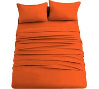 CDV Completo Lenzuola Singolo in Microfibra da 3 Pezzi, 1 Lenzuolo con Angoli, 1 Lenzuolo Sopra e 1 Federa, Colore Tinta Unita (Arancione, Singolo)