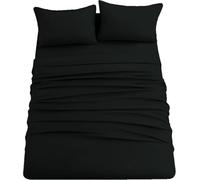 CDV Completo Lenzuola Una piazza e Mezzo in Microfibra da 3 Pezzi, 1 Lenzuolo con Angoli, 1 Lenzuolo Sopra e 1 Federa, Colore Tinta Unita (Nero, Una piazza e mezzo)