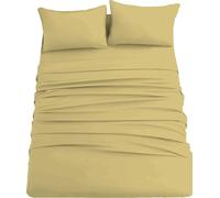 CDV Completo Lenzuola Una piazza e Mezzo in Microfibra da 3 Pezzi, 1 Lenzuolo con Angoli, 1 Lenzuolo Sopra e 1 Federa, Colore Tinta Unita (Giallo, Una piazza e mezzo)