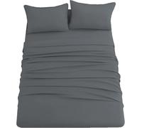 CDV Completo Lenzuola Una piazza e Mezzo in Microfibra da 3 Pezzi, 1 Lenzuolo con Angoli, 1 Lenzuolo Sopra e 1 Federa, Colore Tinta Unita (Grigio scuro, Una piazza e mezzo)