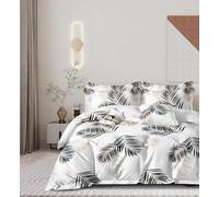 CDV Set di Biancheria da Letto 4 Pezzi con Stampa, Microfibra Set Copripiumino per Letto Matrimoniale con Zip, Lenzuolo con Angoli e 2 Federe, Set Copripiumini e Federe (Matrimoniale, Foglie Verde)