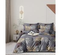 CDV Set di Biancheria da Letto 4 Pezzi con Stampa, Microfibra Set Copripiumino per Letto Matrimoniale con Zip, Lenzuolo con Angoli e 2 Federe, Set Copripiumini e Federe (Matrimoniale, Foglie oro)