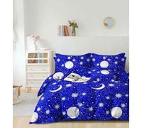 CDV Set di Biancheria da Letto 4 Pezzi con Stampa, Microfibra Set Copripiumino per Letto Matrimoniale con Zip, Lenzuolo con Angoli e 2 Federe, Set Copripiumini e Federe (Matrimoniale, Luna)