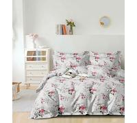 CDV Set di Biancheria da Letto 4 Pezzi con Stampa, Microfibra Set Copripiumino per Letto Matrimoniale con Zip, Lenzuolo con Angoli e 2 Federe, Set Copripiumini e Federe (Matrimoniale, Fiore)