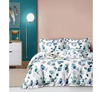 CDV Set di Biancheria da Letto 4 Pezzi con Stampa, Microfibra Set Copripiumino per Letto Matrimoniale con Zip, Lenzuolo con Angoli e 2 Federe, set Copripiumini e Federe (Matrimoniale, Foglie azzure)