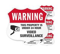 CDXHOME Set di 10 adesivi di sicurezza con scritta "Warning - This Property Is Under 24 Hour Video Surveillance" - Adesivi per videosorveglianza - 7 x 8,3 cm etichette adesive riflettenti