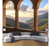 CDXNORA Carta da parati fotografica in setaPaesaggio Naturale 400×280cm,Blu Marrone carta da parati fotografica, per soggiorno, camera da letto, Balcone, Montagne E Mare Carta da Poster Giganti Muro