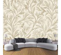 CDXNORA Carta da parati fotografica in setaPiante Eleganti 400×280cm,Beige carta da parati fotografica, per soggiorno, camera da letto, Tessitura Delle Foglie Carta da Poster Giganti Muro