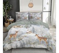 CDXNORA Copripiumino Cervo Sika Nella Neve, Morbido Microfibra Acquerello Fiaba Bianco Set Copripiumino con Cerniera e Federe, per Singolo Matrimoniale set di biancheria da letto 200x200 cm