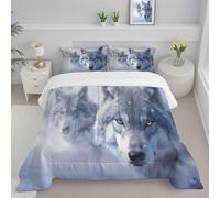 CDXNORA Piumone Microfibra Morbida 200x200 cm, Lupi Nebbia Di Neve Stampa Leggera e Calda Traspirante e Lavabile Realistico Animali Reversibile Trapunta, per Letto Singolo/Matrimoniale