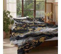 CDXNORA Set Copripiumino Nero 135x200 cm - copripiumino Texture Effetto Marmo 2 Pezzi Microfibra Morbido, Set Biancheria da letto Arte Moderna Astratta Reversibile con 1 Federe 50x75cm