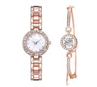 CdyBox Orologio classico da donna con cinturino in lega con bracciale in cristallo Orologi Set orologi da polso al quarzo per le donne Grandi regali, Oro rosato