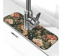 C'è un drago floreale nel lavandino centrale paraspruzzi tappetino per rubinetto, ventosa per rubinetto della cucina, maniglia del rubinetto del rubinetto, vassoio raccogli gocce tappetino per