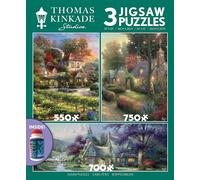 Ceaco - 3 in 1 Multipack - Thomas Kinkade - Clocktower Cottage - (1) 550 Pezzi, (1) 750 Pezzi, (1) 700 Pezzi Puzzle Panoramico