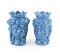 CEAR ceramiche - Teste di Moro H cm 14 Blu di Caltagirone, Coppia Teste di Moro Fatte a Mano