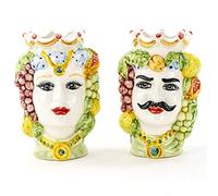 CEAR ceramiche - Teste di moro H cm 14 in ceramica, coppia teste di moro di Caltagirone fatte a mano