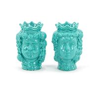 CEAR ceramiche - Teste di moro siciliane acquamarina, turchese con frutta H cm 14 in ceramica di Caltagirone