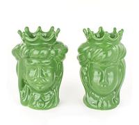 CEAR ceramiche - Teste di moro verde H cm 14, coppia teste di moro piccole fatte a mano
