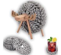 CEASELESLY Sottobicchiere Natale,Sottobicchieri Fiocco di Neve,Sottobicchieri di Natale in Feltro,con Rastrelliera per Alce in Legno Vintage,per caffè Il Freddo Bevande Calde,Accessori decorativi
