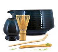 Cebador Set per la cerimonia del tè Matcha Ame Ciotola in ceramica, portafrusta e accessori in bambù