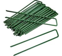 Ceboic 100 Pezzi Picchetti Telo Pacciamatura, Verde Picchetti Giardino Zincato Antiruggine a Forma di U, Picchetti Tenda Acciaio Picchetti Rete Giardino per Fissaggio Recinzione Reti Erba Sintetica