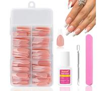 Ceboic 120 Pezzi Unghie Finte Bara Lunghe, Ballerina Nude Rosa Press on Nails Bianco French Tip Unghie Finte Adesive con Colla, Acrilico Copertura Completa Unghie Artificiali per Donna Ragazze