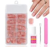 Ceboic 120 Pezzi Unghie Finte Francese, Rotondo Corte French Tip Press on Nails Copertura Completa Unghie Artificiali, Naturale Nude Rosa Acrilico Unghie Finte Adesive per Donna Ragazze Nail Art