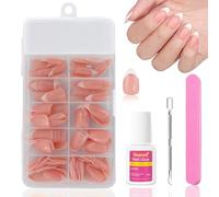 Ceboic 120 Pezzi Unghie Finte Mandorla Corte, Naturale Nude Rosa Press on Nails Bianco French Tip Unghie Finte Adesive con Colla, Acrilico Copertura Completa Falsi Unghie per Donna Ragazze