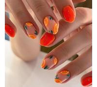 Ceboic 24 Pezzi Francese Unghie Finte Corte, Oval Colorate Press on Nails Acrilico Copertura Completa Unghie Finte Adesive Ballerina Premere sulle Unghie per Donne e Ragazze (Arancia Dolce d'Estate)