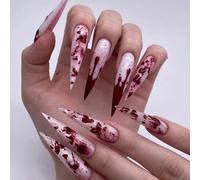 Ceboic 24 Pezzi Halloween Unghie Finte Mandorla Lunghe Francese Press on Nails Acrilico Copertura Completa Artificiali Unghie Finte Adesive per Donne Ragazze Manicure (Gocce di Sangue Spaventose)