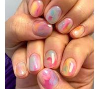 Ceboic 24 Pezzi Press on Nails, Ovali Corte Unghie Finte Adesive, Cielo Sfumature Colorate Francese Gel Unghie Finte in Acrilico, Naturali Riutilizzabili Tip Unghie per Donne e Ragazze