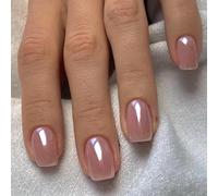 Ceboic 24 Pezzi Unghie Finte Adesive Corte Quadrate Cromo Rosa Press on Nails Glitterate Ballerina Francese Unghie Finte Acrilico Copertura Completa False Nails per Ragazze Donna