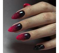 Ceboic 24 Pezzi Unghie Finte Corte Mandorla, Francese Copertura Completa Press on Nails Acrilico Unghie Finte Adesive Premere sulle Unghie per Donne e Ragazze (Sfumatura Rosa Rossa)