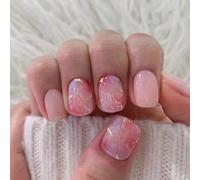 Ceboic 24 Pezzi Unghie Finte Corte Quadrate Press on Nail Francese Rosa Oro Glitterata Acrilico Copertura Completa Premere Sulle Unghie Naturali Unghie Adesive per Donna Ragazze Manicure Fai da Te