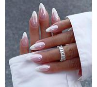 Ceboic 24 Pezzi Unghie Finte Mandorla Medie, Aurora Rosa Francese Unghie Finte Adesive, Naturali Unghie Artificiali Lucide Press on Nails in Acrilico, Ballerina Fake Nails per Donne e Ragazze